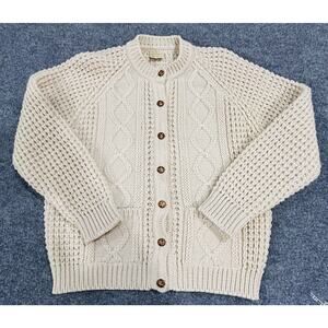 Falcarragh Ireland Cream All Wool Womens Cable Knit Cardigan Sweater Size Large